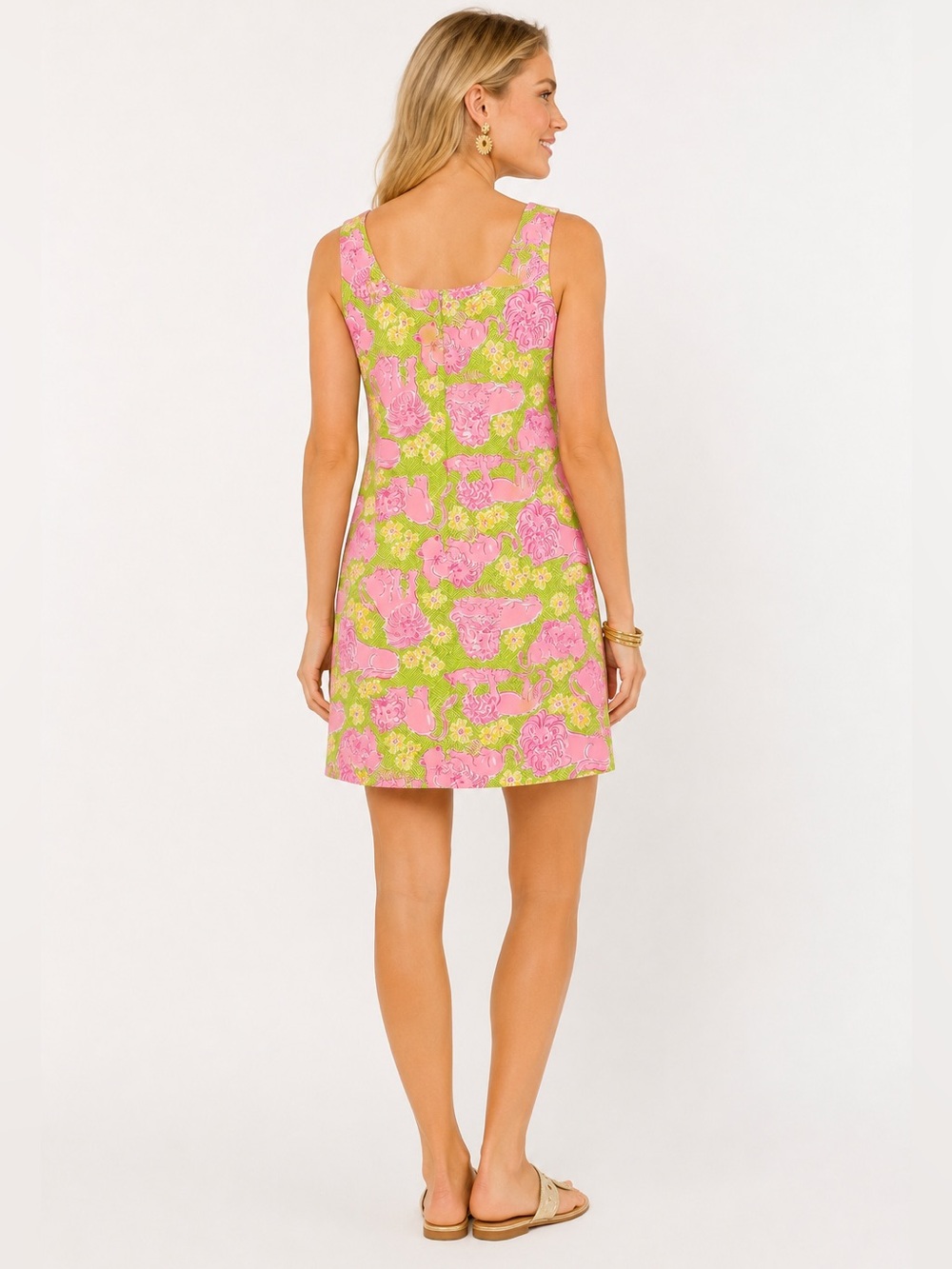 Vintage Lilly Pulitzer Pink Lion Novelty Print Shift Dress Size 8 - Picture 3 of 10